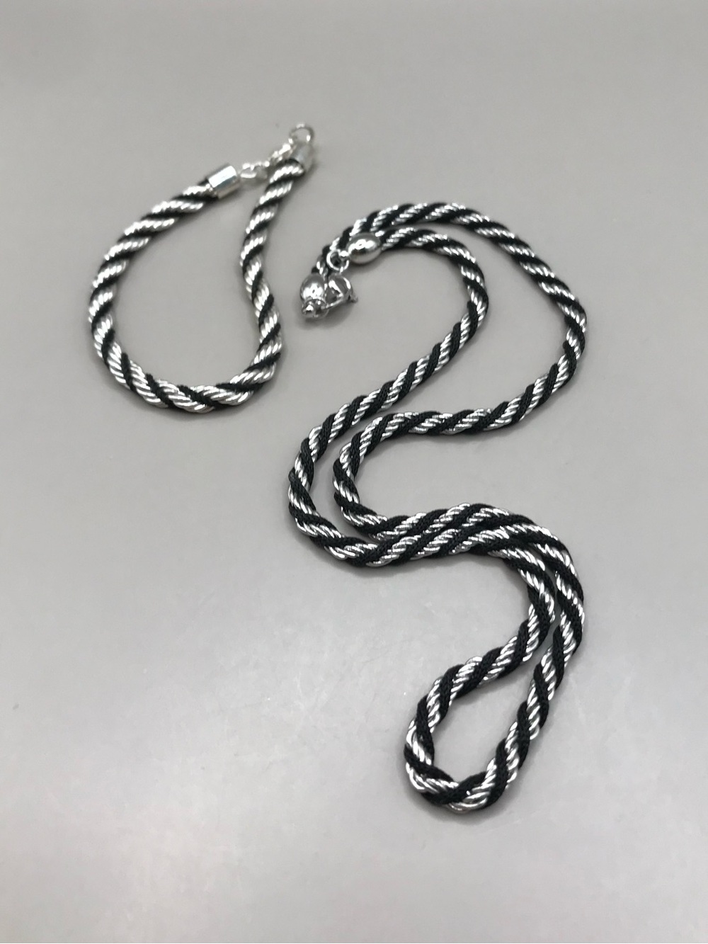 Trifari Black and Silver Twisted Rope Necklace & Bracelet - Picture 4 of 8